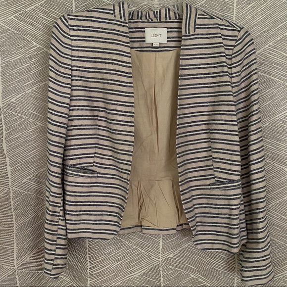 LOFT 👜 Tan/Blue Linen Blazer - Picture 3 of 9